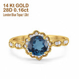 14K Yellow Gold Round London Blue Topaz 1.44ct G SI Diamond Engagement Ring Size 6.5