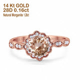 14K Rose Gold Round Natural Morganite 1.44ct G SI Diamond Engagement Ring Size 6.5