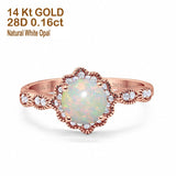 14K Rose Gold Round Natural White Opal 0.16ct G SI Diamond Engagement Ring Size 6.5