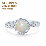 14K White Gold Round Natural White Opal 0.16ct G SI Diamond Engagement Ring Size 6.5