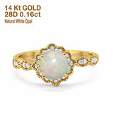 14K Yellow Gold Round Natural White Opal 0.16ct G SI Diamond Engagement Ring Size 6.5