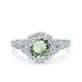 14K White Gold 1.25ct Floral Art Deco Round 6mm G SI Natural Green Amethyst Diamond Engagement Wedding Ring Size 6.5