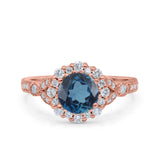 14K Rose Gold 1.25ct Floral Art Deco Round 6mm G SI London Blue Topaz Diamond Engagement Wedding Ring Size 6.5