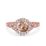 14K Rose Gold 1.25ct Floral Art Deco Round 6mm G SI Natural Morganite Diamond Engagement Wedding Ring Size 6.5