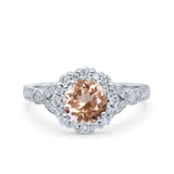 14K White Gold 1.25ct Floral Art Deco Round 6mm G SI Natural Morganite Diamond Engagement Wedding Ring Size 6.5