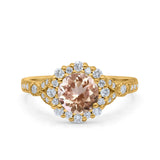 14K Yellow Gold 1.25ct Floral Art Deco Round 6mm G SI Natural Morganite Diamond Engagement Wedding Ring Size 6.5