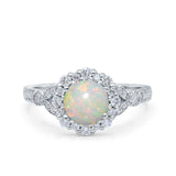 14K White Gold 0.41ct Floral Art Deco Round 6mm G SI Natural White Opal Diamond Engagement Wedding Ring Size 6.5