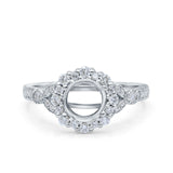 14K White Gold 0.41ct Floral Art Deco Round 6mm G SI Semi Mount Diamond Engagement Wedding Ring