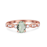 14K Rose Gold 1.4ct Oval Vintage Style 8mmx6mm G SI Natural Green Amethyst Diamond Engagement Wedding Ring Size 6.5