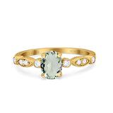14K Yellow Gold 1.4ct Oval Vintage Style 8mmx6mm G SI Natural Green Amethyst Diamond Engagement Wedding Ring Size 6.5