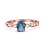 14K Rose Gold 1.4ct Oval Vintage Style 8mmx6mm G SI London Blue Topaz Diamond Engagement Wedding Ring Size 6.5