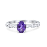 14K White Gold 1.4ct Oval Vintage Style 8mmx6mm G SI Natural Amethyst Diamond Engagement Wedding Ring Size 6.5