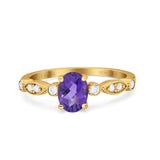 14K Yellow Gold 1.4ct Oval Vintage Style 8mmx6mm G SI Natural Amethyst Diamond Engagement Wedding Ring Size 6.5