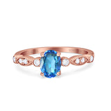 14K Rose Gold 1.4ct Oval Vintage Style 8mmx6mm G SI Natural Blue Topaz Diamond Engagement Wedding Ring Size 6.5