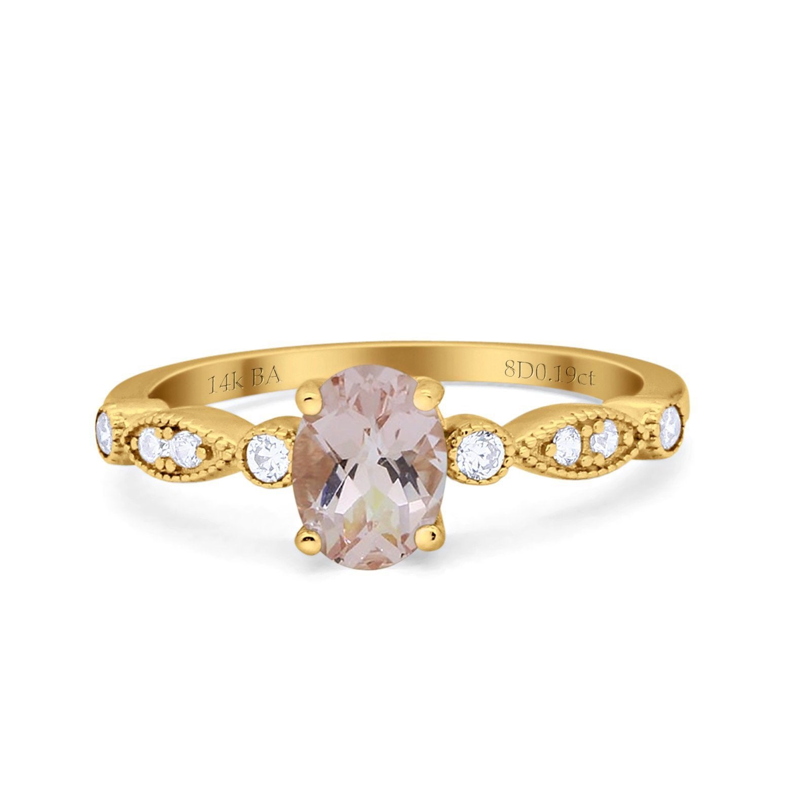 14K Yellow Gold 1.4ct Oval Vintage Style 8mmx6mm G SI Natural Morganite Diamond Engagement Wedding Ring Size 6.5