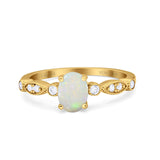 14K Yellow Gold 0.19ct Oval Vintage Style 8mmx6mm G SI Natural White Opal Diamond Engagement Wedding Ring Size 6.5