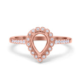 14K Rose Gold 0.17ct Teardrop Pear Halo 8mmx6mm G SI Semi Mount Diamond Engagement Wedding Ring Size 6.5