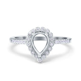 14K White Gold 0.17ct Teardrop Pear Halo 8mmx6mm G SI Semi Mount Diamond Engagement Wedding Ring Size 6.5