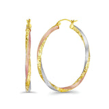 14K Tri Color Gold 3mm Thickness Twisted Hoop Earrings