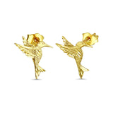 14K Yellow Gold Hummingbird Stud Earrings