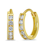 14k Yellow Gold Half Eternity Round CZ Channel Set Hoop Huggie Earrings - 3 Differnet Size Available, Best Birthday Gift for Her