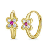 14K Yellow Gold Flower CZ Huggies Earrings (10mm) Best Gift for Her