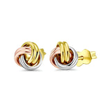 14K Tri Color Gold Knot Earrings (7mm) Best Gift for Her