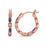 14K Rose Gold Art Deco Hoop Earrings Marquise Round Simulated Blue Sapphire CZ