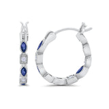 14K White Gold Art Deco Hoop Earrings Marquise Round Simulated Blue Sapphire CZ