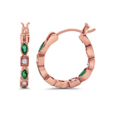 14K Rose Gold Art Deco Hoop Earrings Marquise Round Simulated Green Emerald CZ