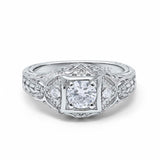 14K White Gold Round Antique Style Wedding Engagement Ring Simulated CZ Size-7
