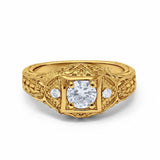 14K Yellow Gold Round Antique Style Wedding Engagement Ring Simulated CZ Size-7