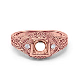 14K Rose Gold 0.09ct Round Antique Style 5mm G SI Semi Mount Diamond Engagement Wedding Ring