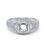 14K White Gold 0.09ct Round Antique Style 5mm G SI Semi Mount Diamond Engagement Wedding Ring