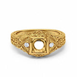 14K Yellow Gold 0.09ct Round Antique Style 5mm G SI Semi Mount Diamond Engagement Wedding Ring
