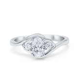 14K White Gold Oval Bridal Wedding Engagement Ring Simulated CZ Size-7