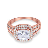 14K Rose Gold Halo Art Deco Wedding Ring Princess Cut Round Simulated CZ Size-7
