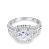 14K White Gold Halo Art Deco Wedding Ring Princess Cut Round Simulated CZ Size-7