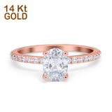 14K Rose Gold Oval Solitaire Accent Engagement Rings Simulated CZ Size 7