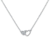 Double Hearts Necklace 14K White Gold CZ  17+ 1 inch Extension