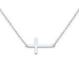 14K White Gold Side Way Cross Necklace 17" + 1" Extension