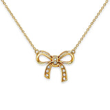 14K Yellow Gold CZ Ribbon Necklace 17" + 1" Extension