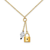 14K Two Tone Gold Key & Lock Necklace 17" + 1" Extension