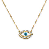 14K Yellow Gold CZ Evil Eye Necklace 17" + 1" Extension