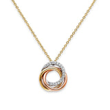 14K Tri Color Gold CZ 3 Rings Necklace 17 + 1 Inches Extension