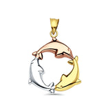 14K Tri Color Gold Dolphin Pendant 24mmX24mm 1.3 grams