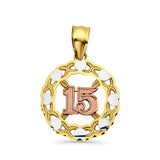 14K Tri Color Gold 15 Years Pendant 23mmX15mm 1.1 grams
