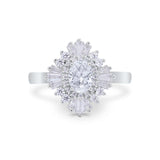 14K White Gold Vintage Oval Halo Bridal Wedding Engagement Ring Simulated CZ Size-7