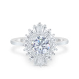 14K White Gold Art Deco Round Bridal Baguette Simulated CZ Wedding Engagement Ring Size-7