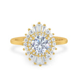 14K Yellow Gold Art Deco Round Bridal Baguette Simulated CZ Wedding Engagement Ring Size-7